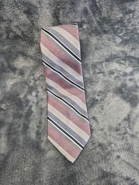 Christian Dior Logo 70s Vintage Gray Slim Tie Stripe Grey Pink 3.5x58"